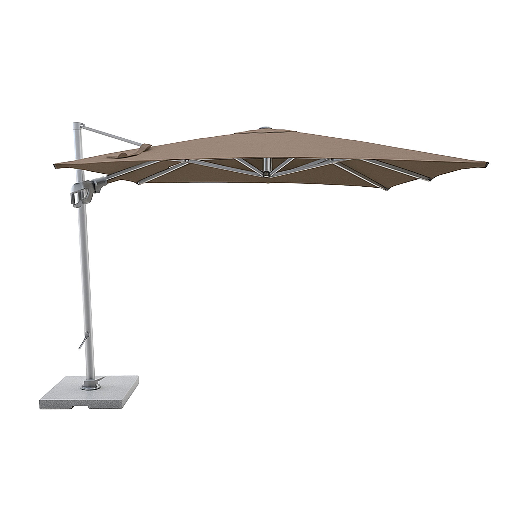 Shadeline St Tropez square cantilever umbrella with taupe canopy.