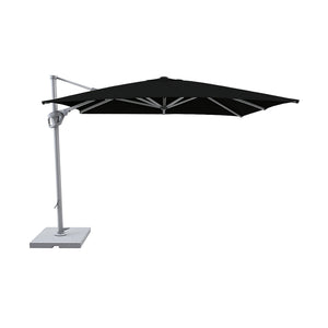 Shadeline St Tropez square cantilever umbrella with black canopy.