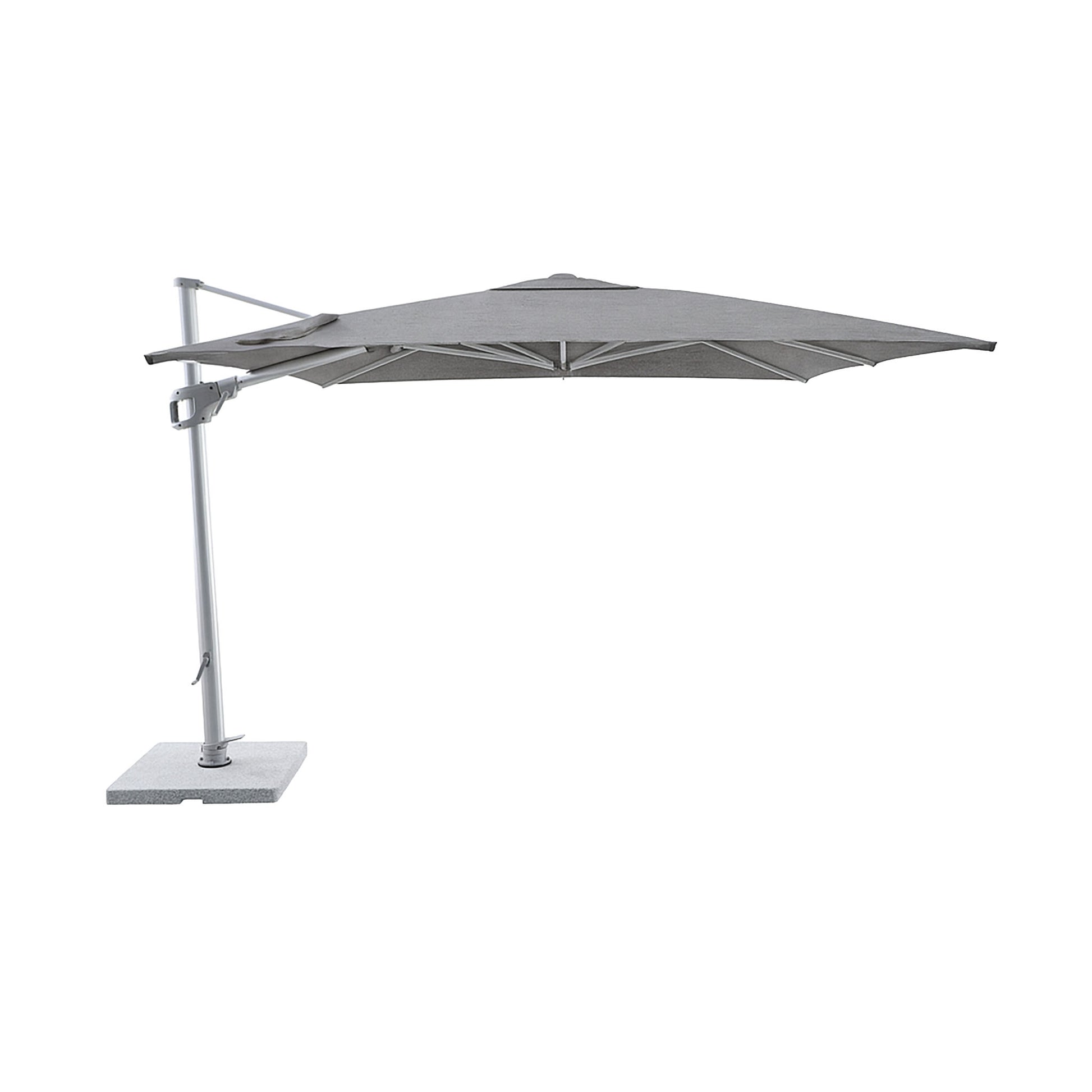 Shadeline St Tropez square cantilever umbrella with grey canopy.