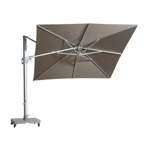 St Tropez square cantilever umbrella in taupe colour. Bottom of canopy view.