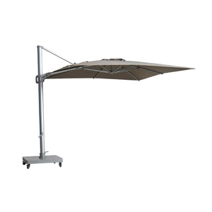 St Tropez square cantilever umbrella in taupe colour. Front view.