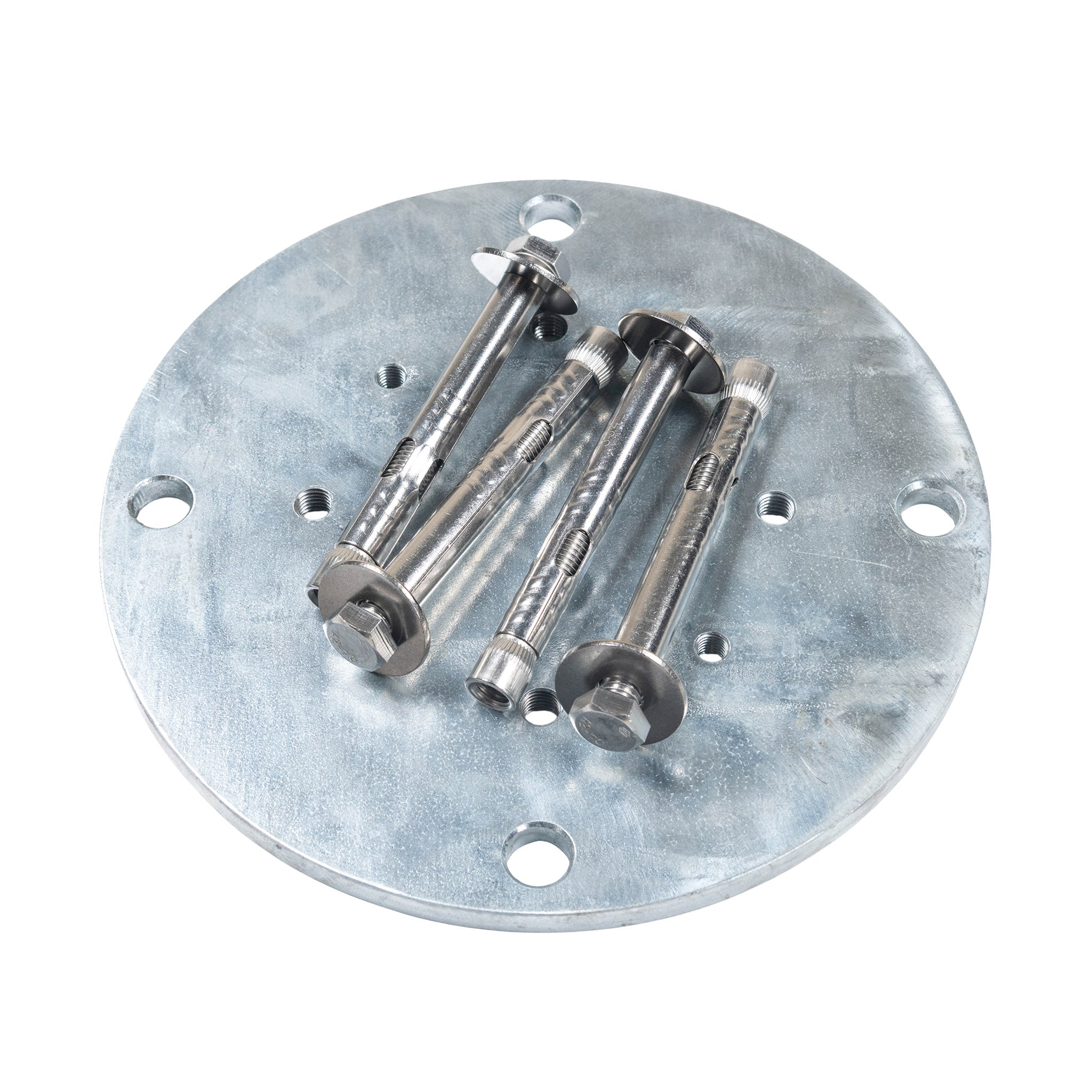 Metal mounting plate with screws on a white background