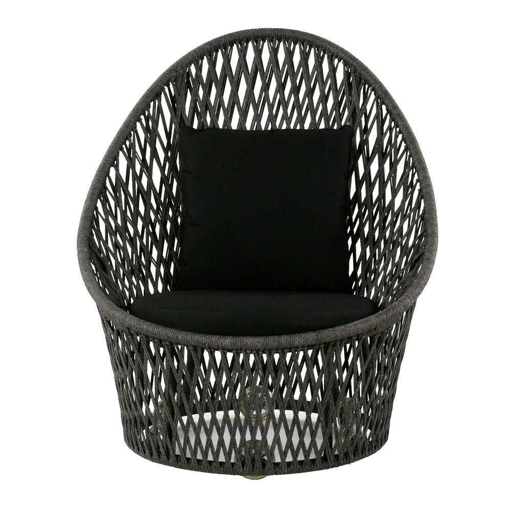 Design Warehouse - 127779 - Sunai Open Linear Weave Relaxing Swivel Chair Charcoal (Canvas Black Cushions)  - Charcoal