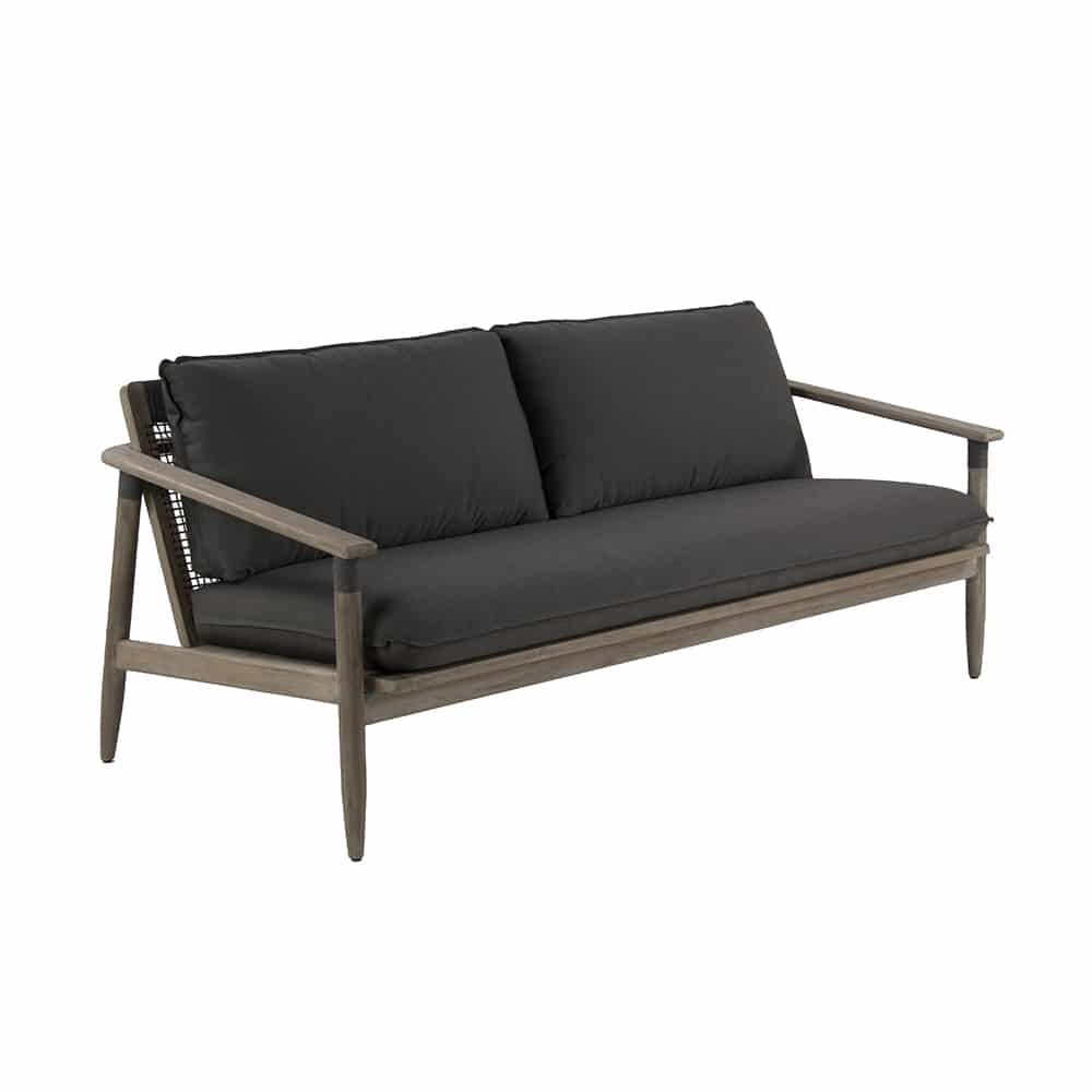 Design Warehouse - 127790 - Sutherland Outdoor Teak and Rope 3-Seater Sofa (Graphite/Clay)  - Clay