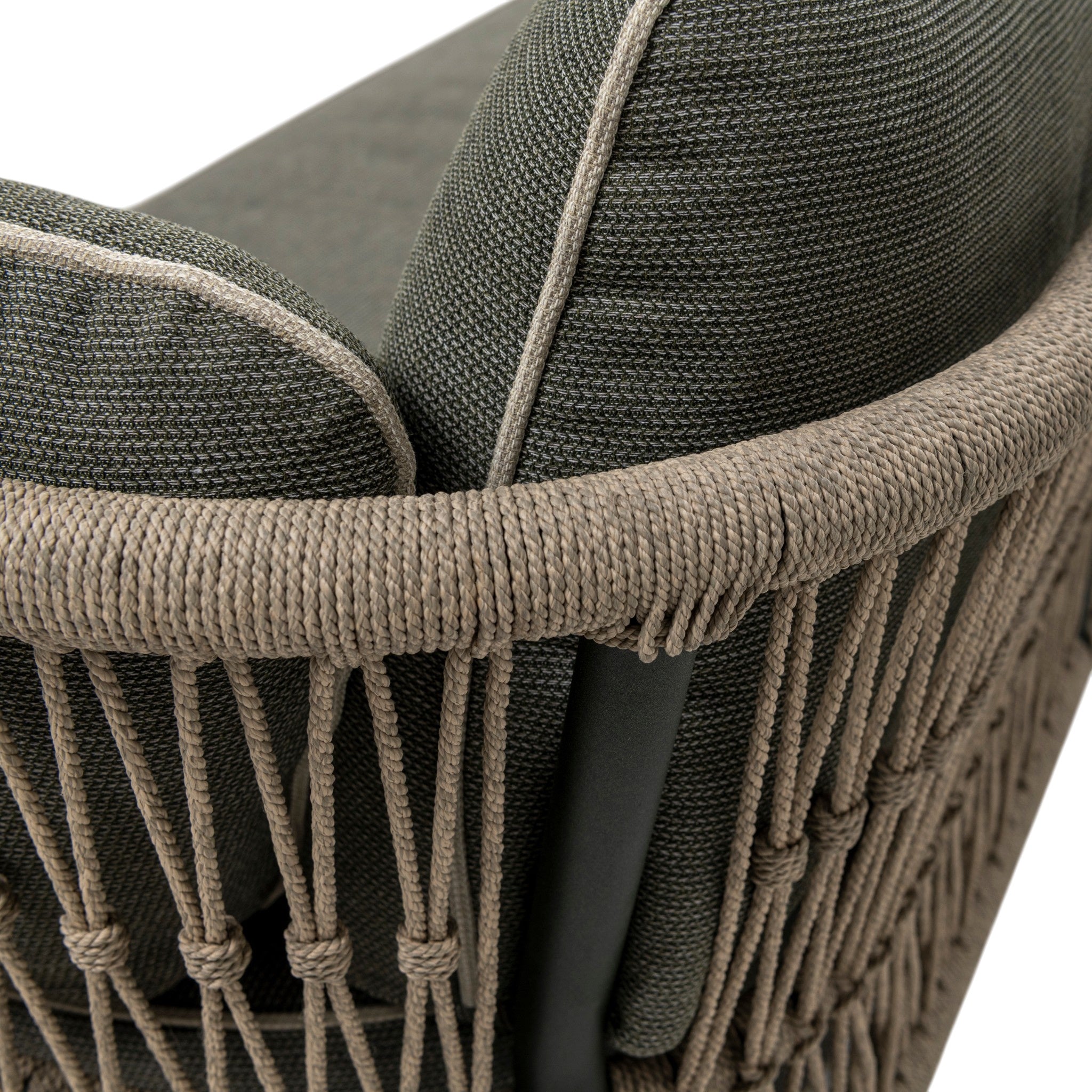 Closeup view of woven rope and plush cushions for the Valencia range of modular seating.