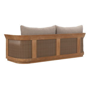 Side angle of Valenti Sofa showing hand-woven rope detailing and tapered legs