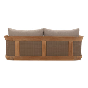 Back view of Valenti Sofa featuring wide rope weave and gently rounded timber frame