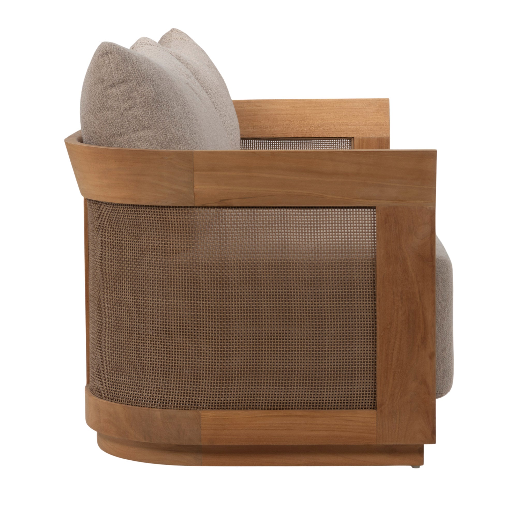 Valenti outdoor teak 3-seater sofa side view.