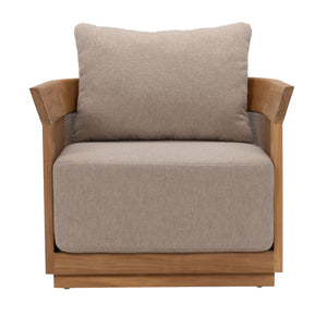Front view of Valenti Lounge Chair with sculpted arms and weather-resistant cushions