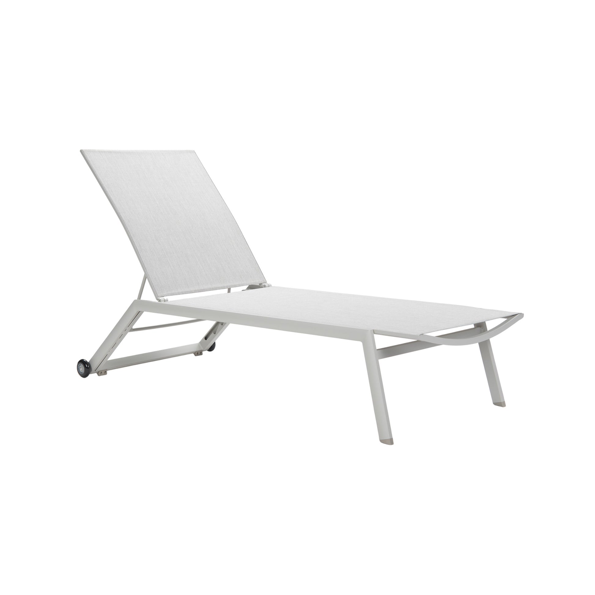 Cappuccino-coloured Vomo Lounger with breathable Textilene mesh, upright position