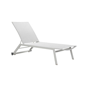 Cappuccino-coloured Vomo Lounger with breathable Textilene mesh, upright position