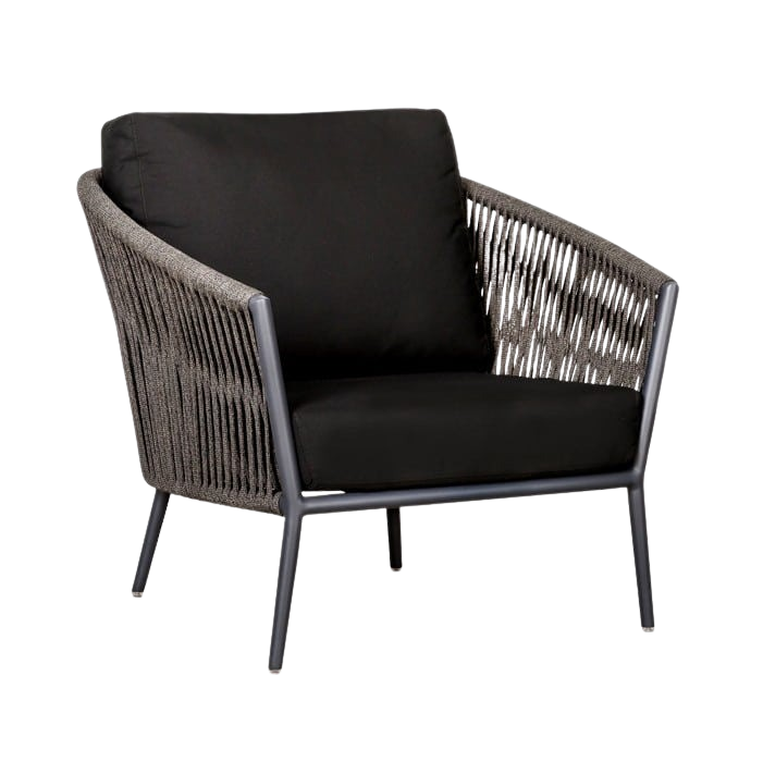 Design Warehouse - 128417 - Washington Rope Outdoor Club Chair (Agora Black Cushion)  - Dark Charcoal cc