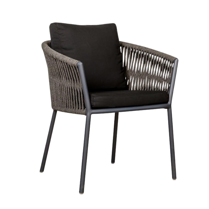 Design Warehouse - 128475 - Washington Rope Outdoor Dining Chair in Dark Charcoal (Agora Black Cushion)  - Dark Charcoal cc