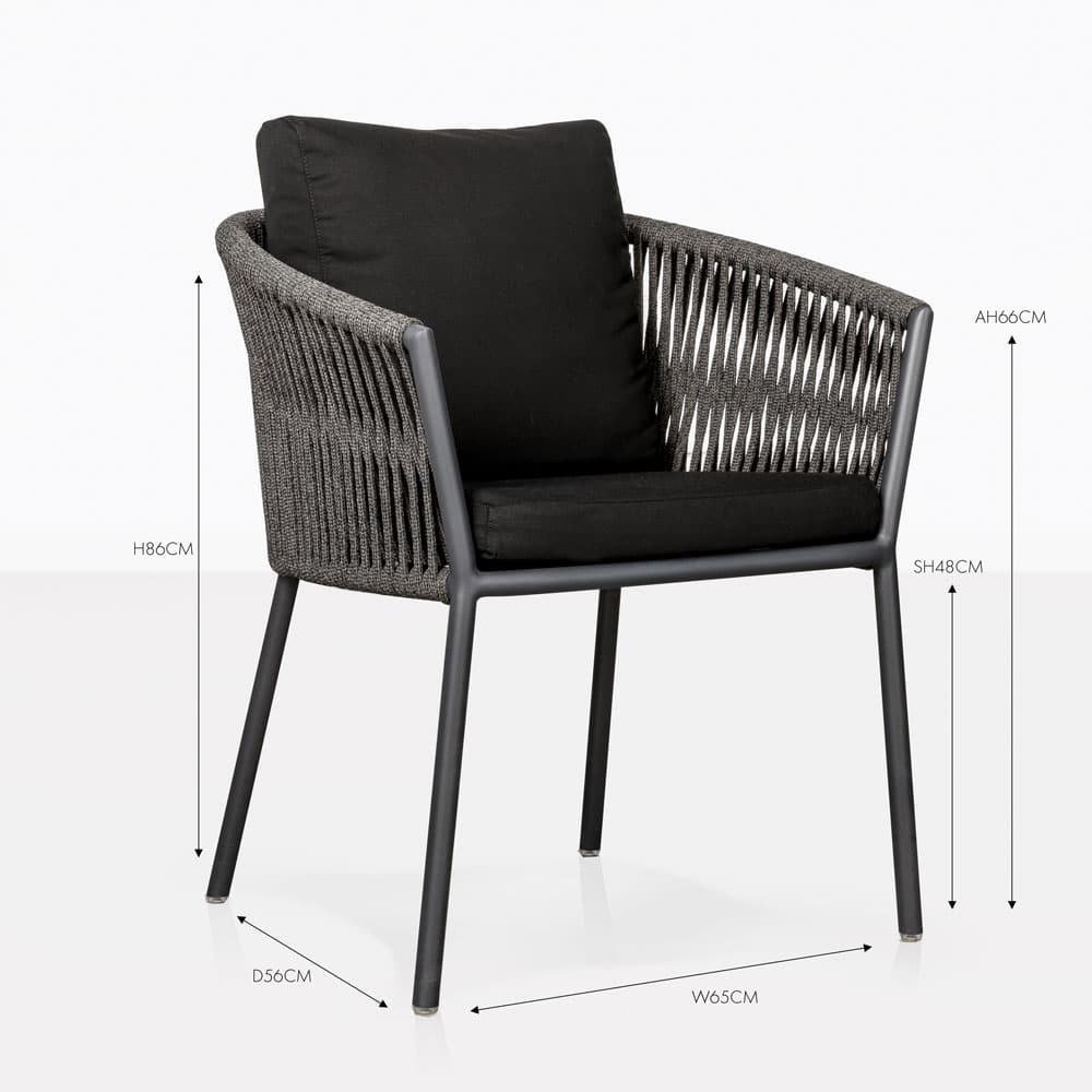 Design Warehouse - 128475 - Washington Rope Outdoor Dining Chair in Dark Charcoal (Agora Black Cushion)  - Dark Charcoal